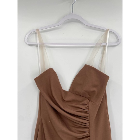 Katie May Colette Cocoa Brown Ruched Slit Cocktail Gown - Picture 4 of 6